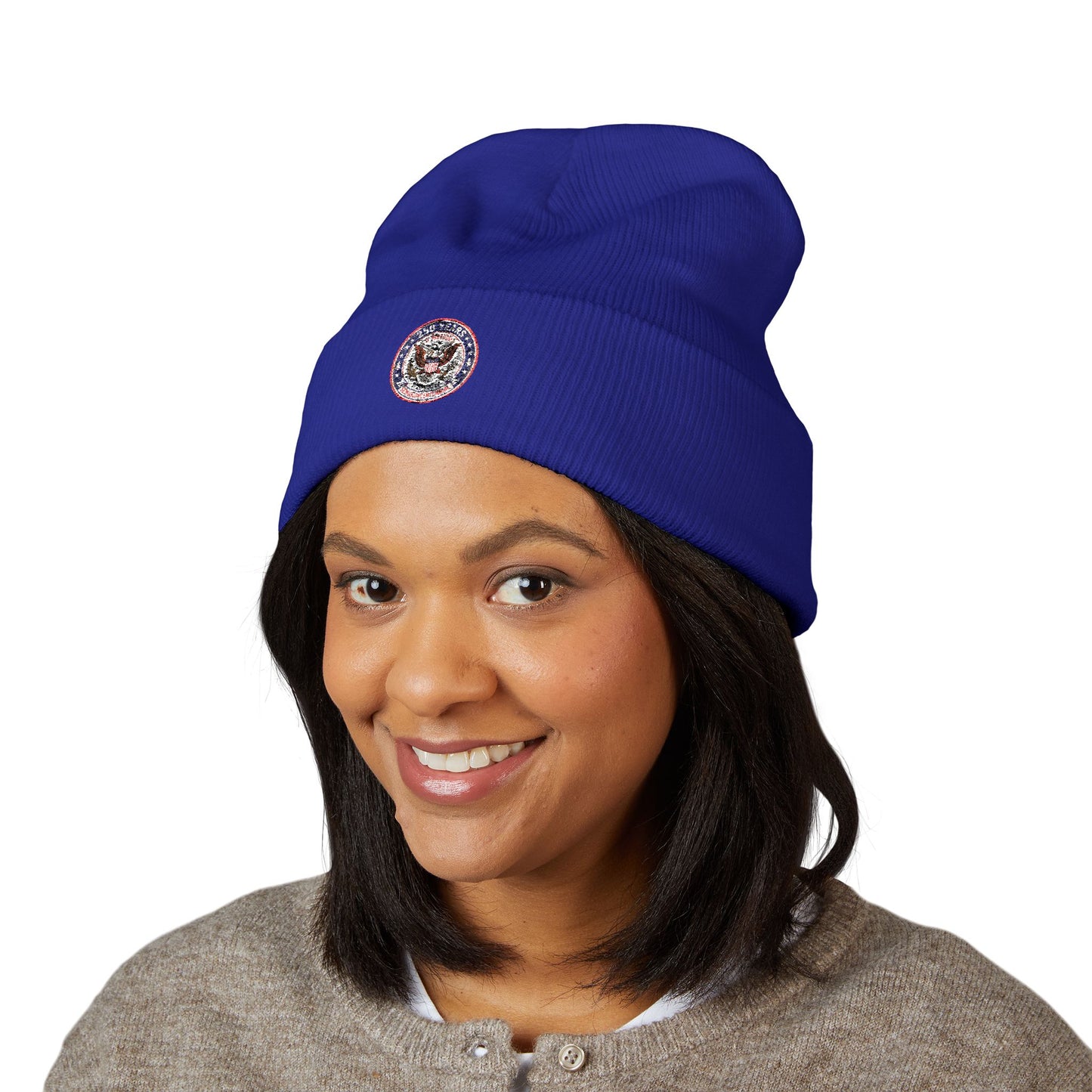 Embroidered Sunflower Cuffed Beanie